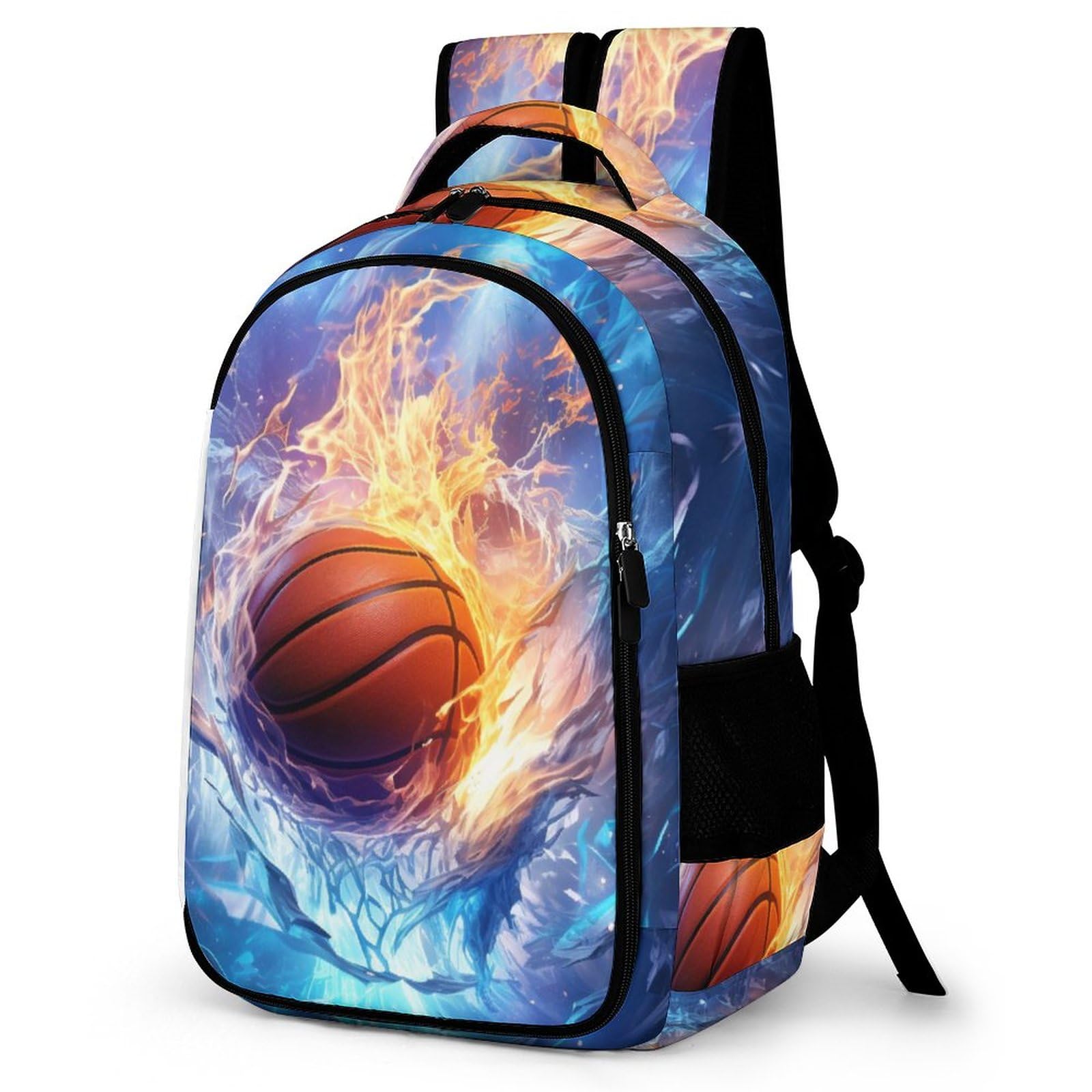 Tpisli Boys Style-12 Children's Backpack, Basketball Schoolbag Large Capacity Students Fire And Ice Basketball Bookbag Rucksack Knapsack For Girls Teen
