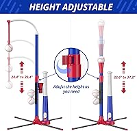 Vista 5 de Juego de béisbol 3 en 1 para niños de 3 a 5 años - Soporte para pelota de tee, tee colgante, lanzador de pelotas y 6 pelotas de sóftbol - Altura