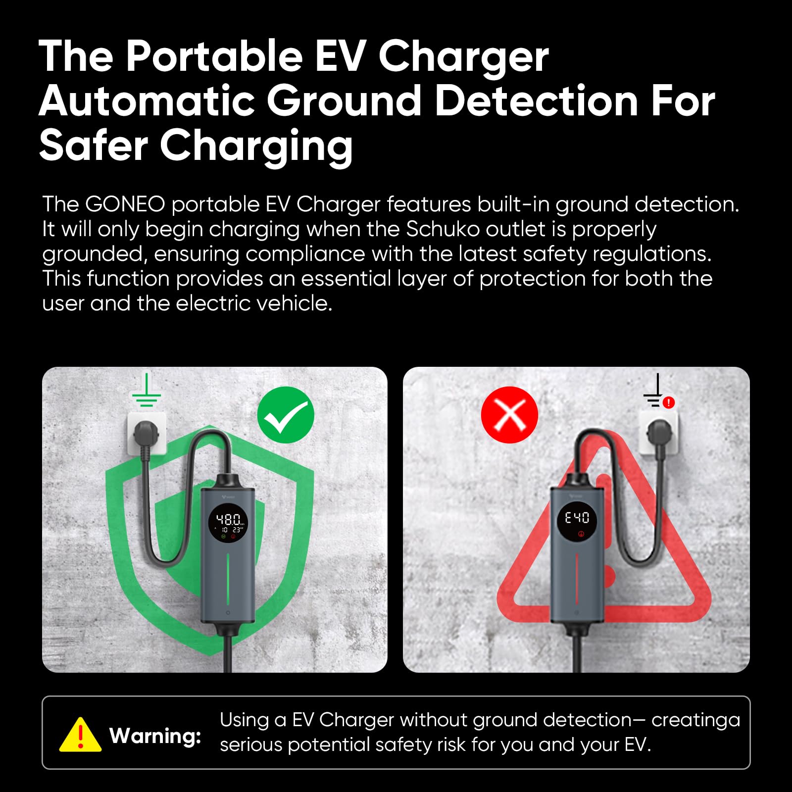 GONEO Portable EV Charger 5M, 3-Pin UK Plug to Type 2 | Temperature Monitor,AC 30mA+DC 6mA Leakage & Earth Protection | 10A 2.3kW Electric Car Charging Cable for Home/Travel,Adjustable Current & Timer — view 4