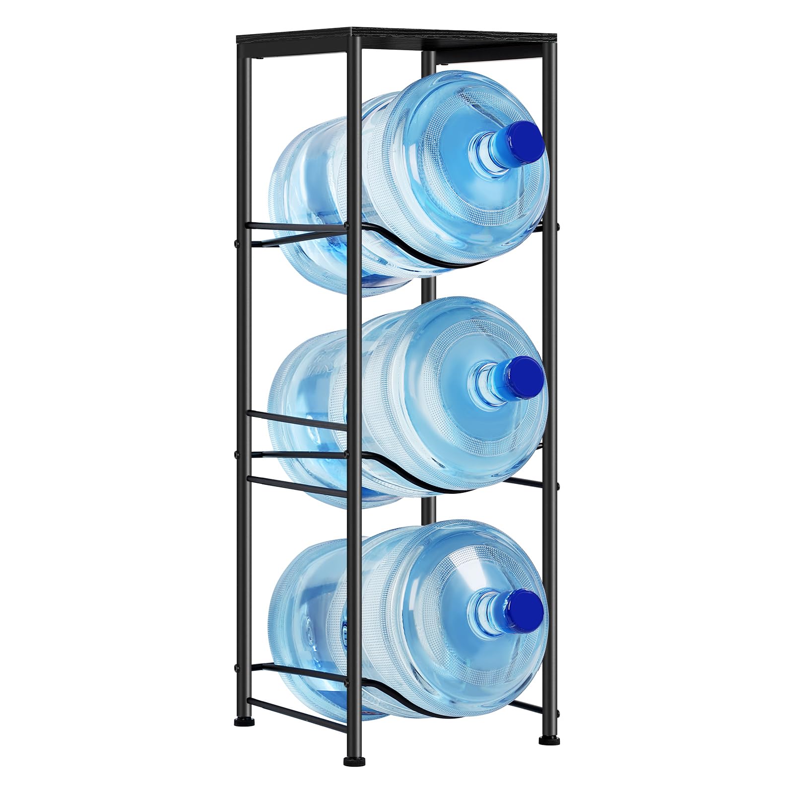MOOACE 3-Tier Water Jug Rack, 5 Gallon Water Bottle Holder Organizer with Top Storage Shelf, Black