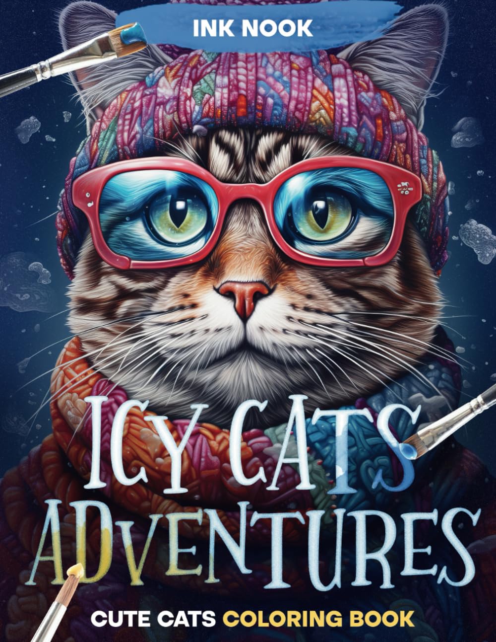 Cute Cats Coloring Book: Icy Cats Adventure Grayscale Coloring Book for Adults and Teens