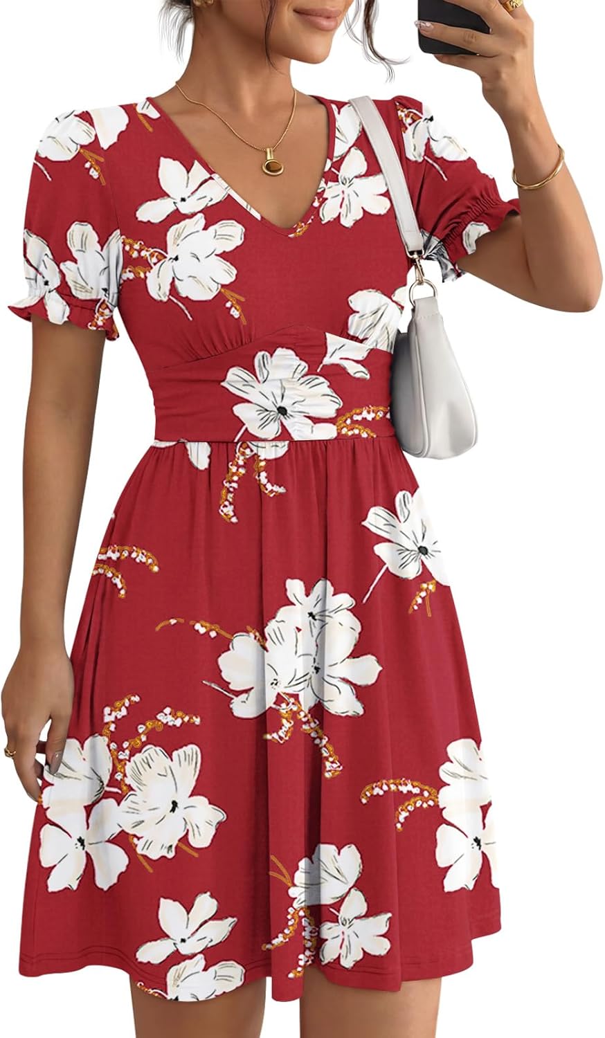 LILLUSORY Summer Dresses for Women  Short Sleeve Floral