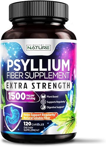 Cápsulas de cáscara de psyllium de 1500 mg - Suplemento de fibra - Píldoras de fibra soluble natural con polvo de cáscara de psyllium - Apoya la