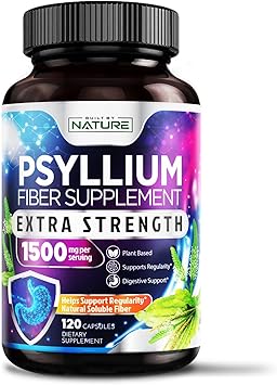 Psyllium Husk Capsules 1500mg - Fiber Supplement - Natural Soluble Fiber Pills with Psyllium Husk Powder - Supports Digestive Gut and Colon Health - Non-GMO, Gluten-Free, Vegan - 120 Capsules