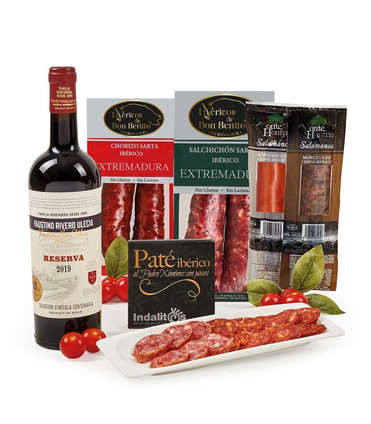 FAMILYCOM. Cesta Navidad Gourmet. Surtido con Ibericos para Regalo. Lote de Ibericos, Embutidos, Selección de Vino, Sobrasada, Morcilla, Paté.