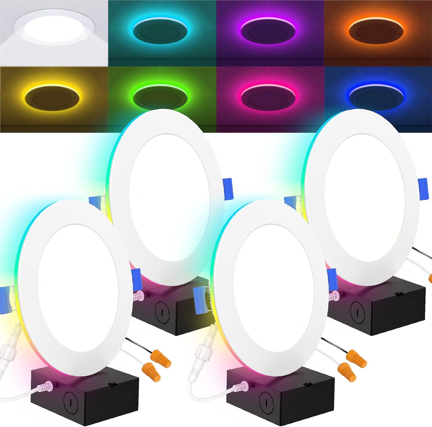 Sunco 4 Pack 6 Inch Smart Ultra Thin LED Recessed Ceiling Lights with Night Light, Tunable CCT 2700K to 5000K, Dimmable, 15W, Smooth Trim, Canless with Junction Box