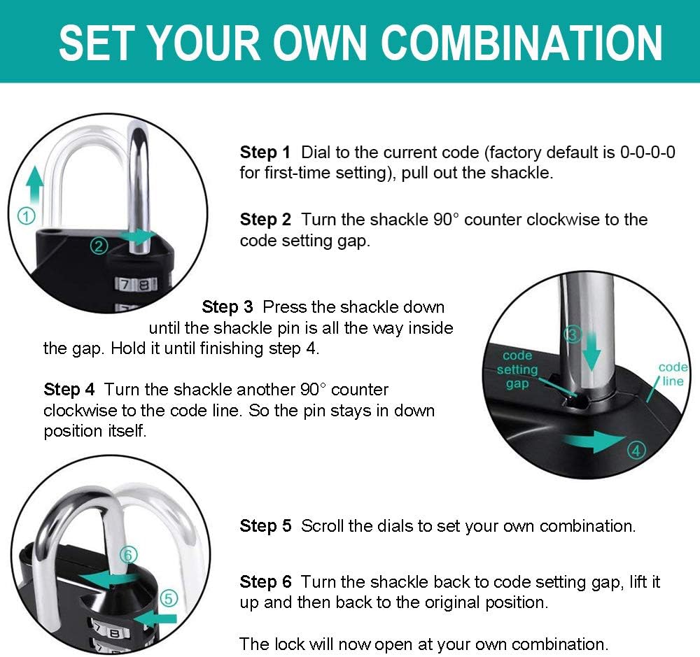 ZHEGE Combination Lock Outdoor 2 Pack, 4 Digit Resettable Weatherproof Combination Padlock for Gym, School, Gates, Doors, Hasps Storage (Black) - - 