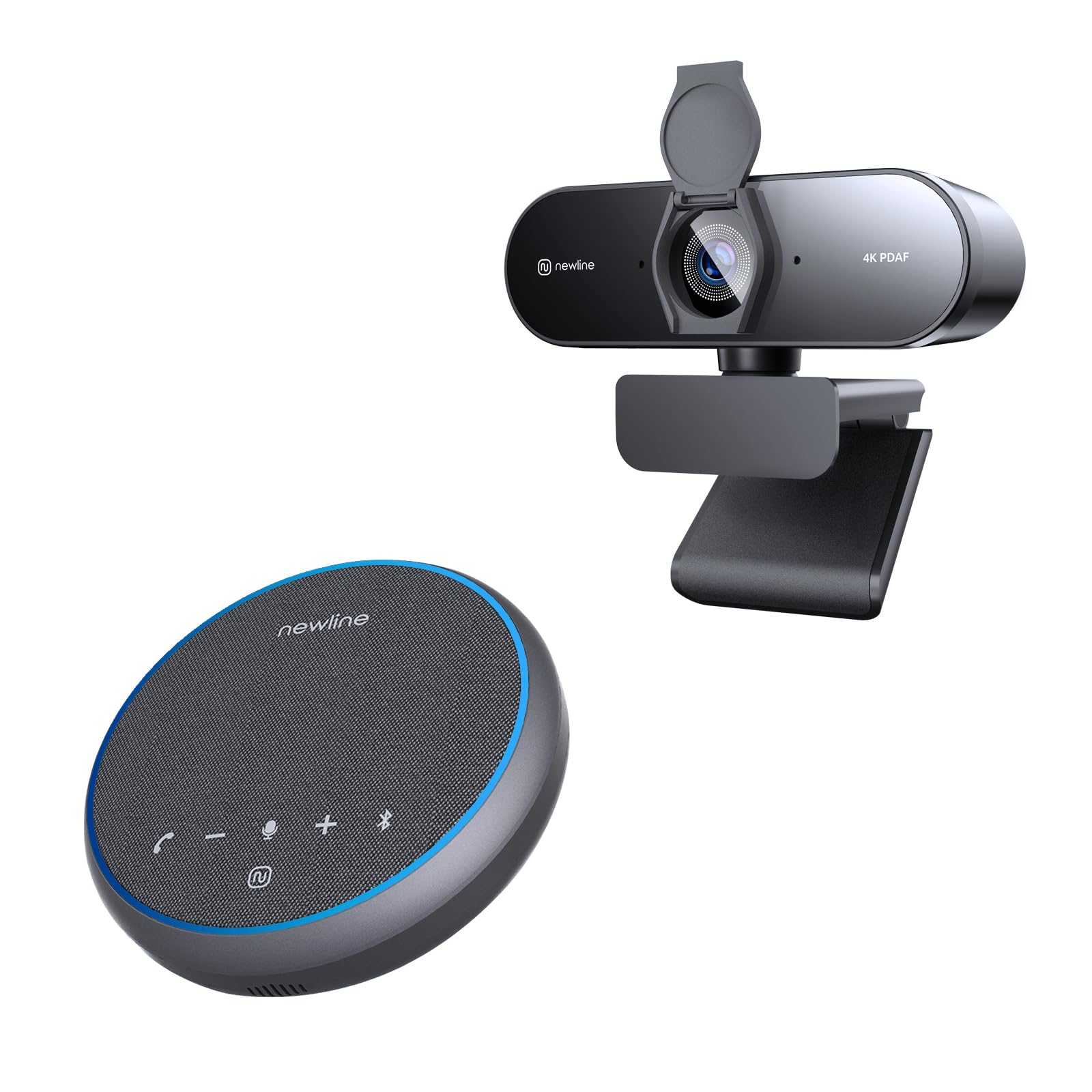 Kit Videoconferenza Professionale – Webcam PC 4K con Autofocus + Altoparlante Conferenze con Microfoni a 360°, Bluetooth e USB