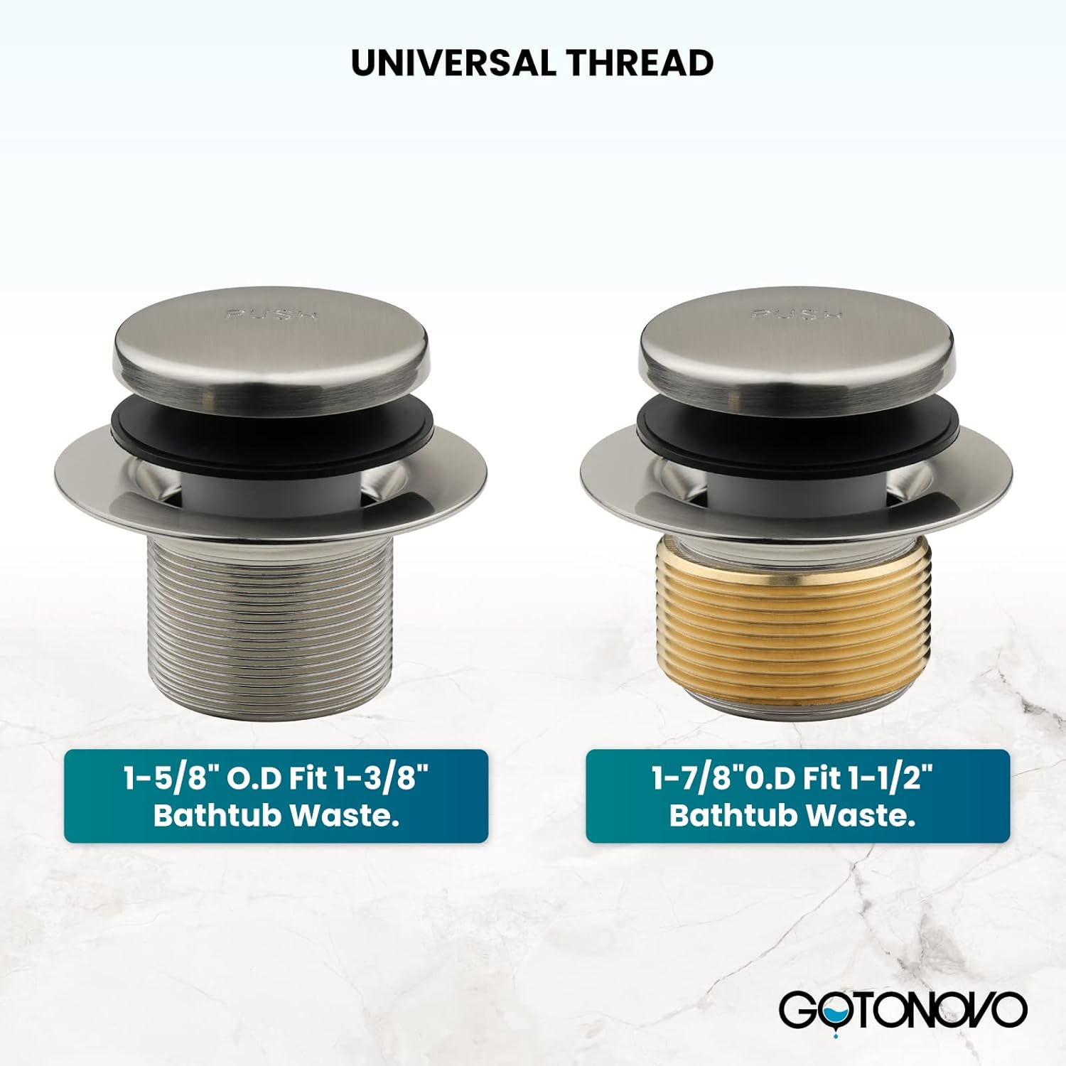 gotonovo Bathtub Clawfoot Faucet Brushed Nickel Finish Wall Mount Tub Filler with Tip-Toe Bathtub Drain Plug Stopper Universal Fine/Coarse Thread Two-Hole Overflow Faceplate Assembly