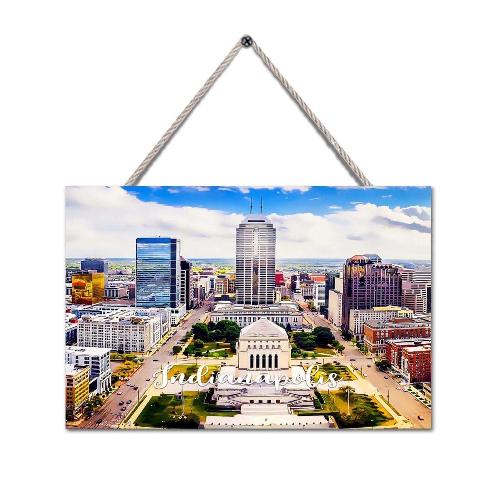 Indiana State Indianapolis 6×10in Wood Sign Indianapolis City View Wood Hanging Sign Plaque Decorative Wall Art Decor Garden Bar Cafe Man Cave Beach House Decor New Home Gift
