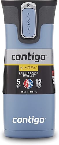 Miniatura 137 de Contigo Autoseal West Loop - Taza de viaje de acero inoxidable con aislamiento de vacío (16 oz, acero inoxidable/azul Mónaco, 2 unidades)