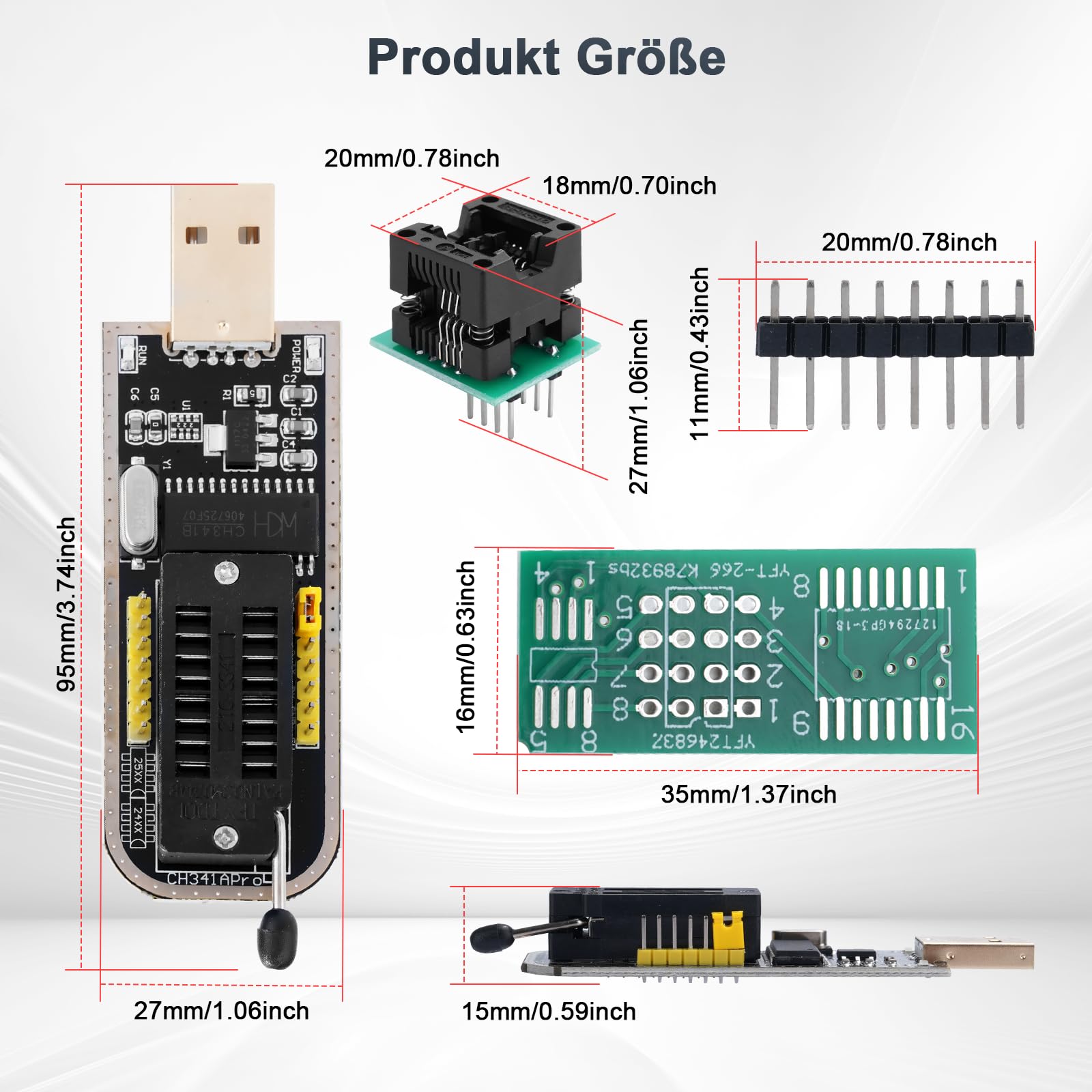 USB Programmierer für CH341A mit SOIC8 Clip und 1,8 V Adapter für Blitz der Serie 24/25, für EEPROM In Circuit Programmierwerkzeug, kompatibel mit SOP8 Chips USB Programmierer für CH341A mit SOIC8 Clip und 1,8 V Adapter für Blitz der Serie 24/25, für EEPROM In Circuit Programmierwerkzeug, kompatibel mit SOP8 Chips