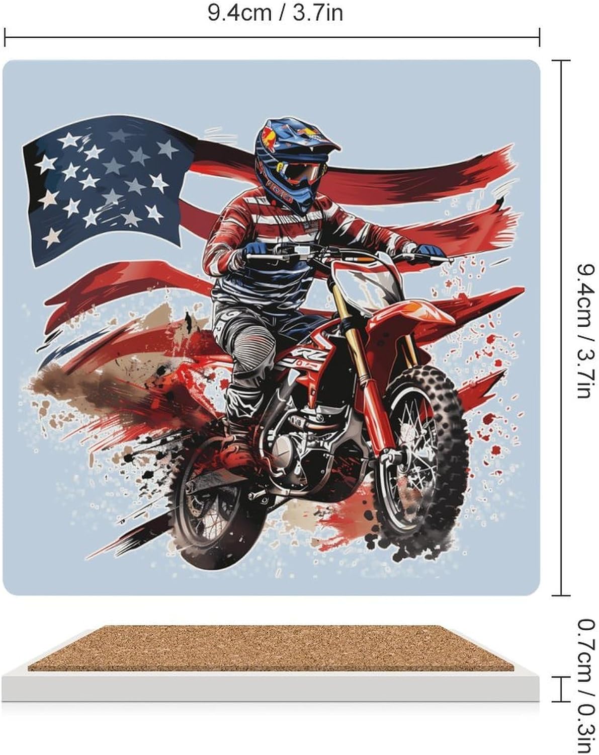 U.S Flag Dirt Bike Motocross Coaster for Drinks Square Ceramic Table Coasters Stone Mat Crafts 4PCS Home Kitchen Decor