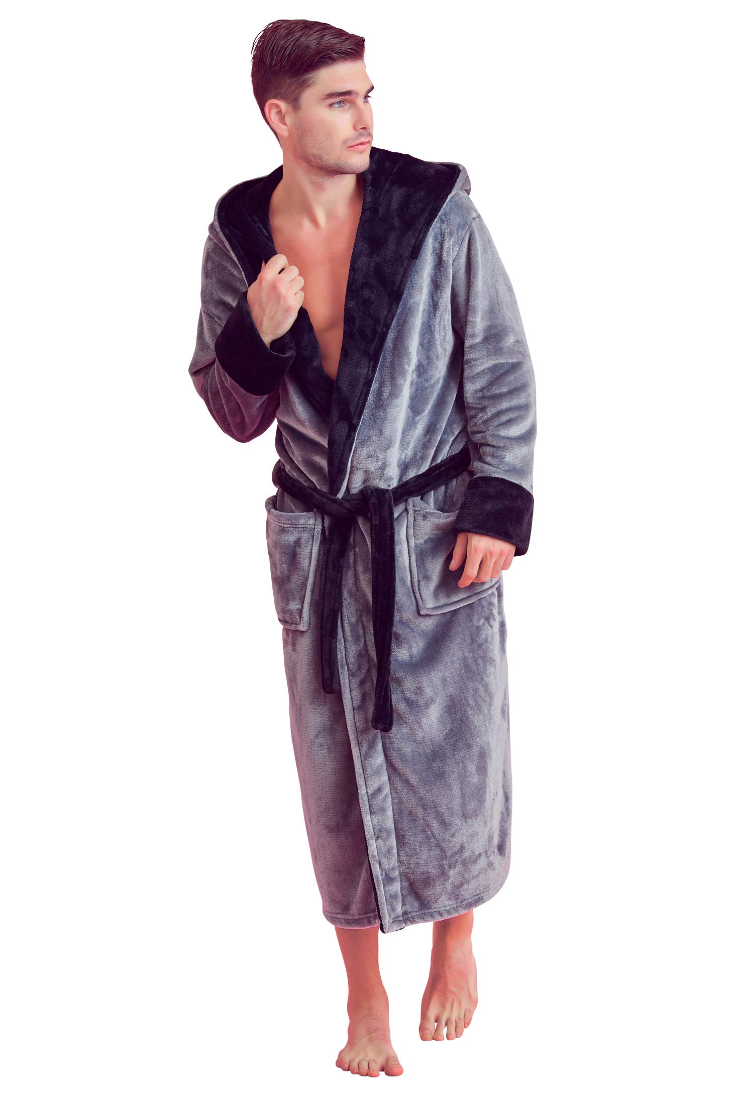 Soft Touch Linen Herren Fleece-Bademantel mit Kapuze