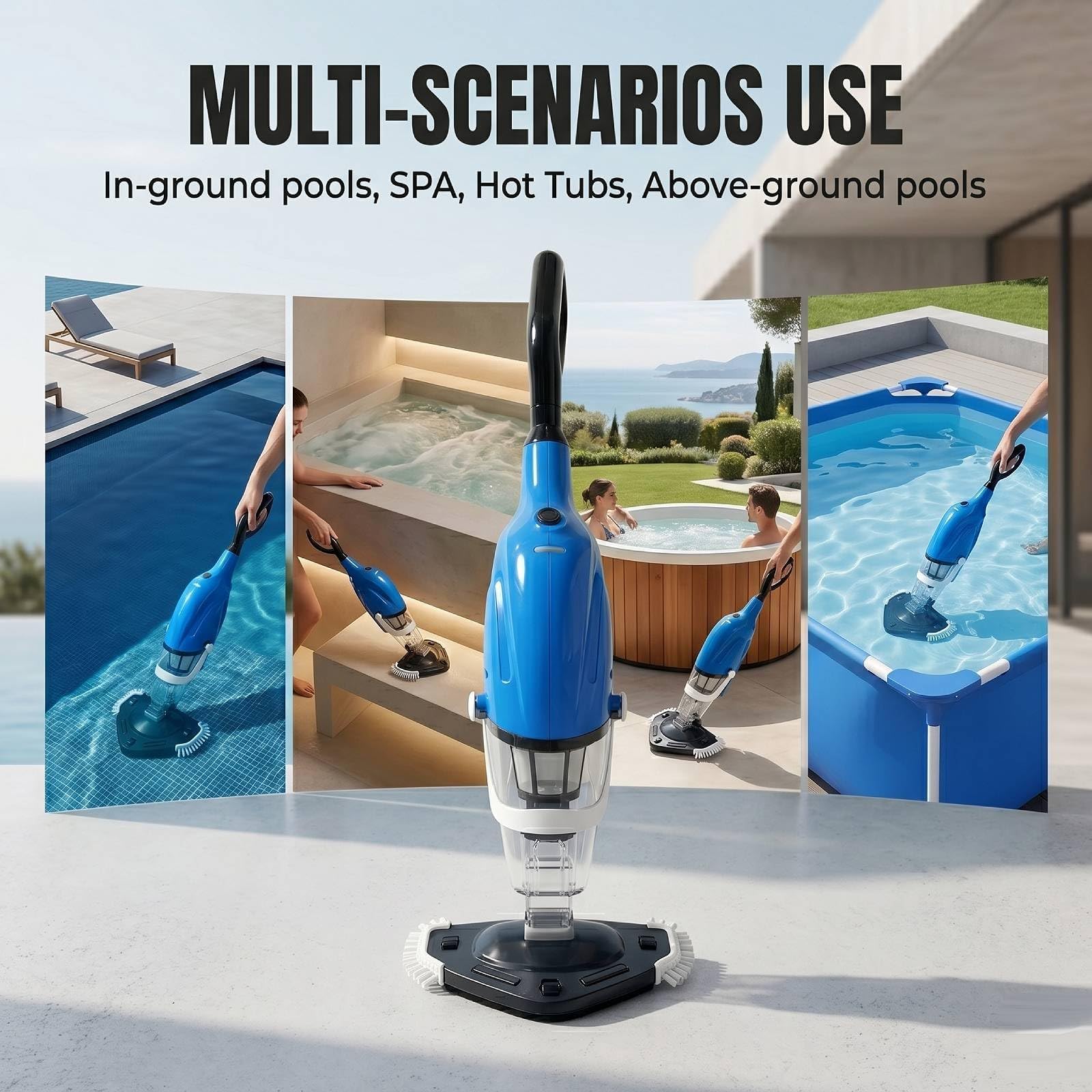 Bostar Aspirateur de piscine sans fil 120 l/min avec barre télescopique, autonomie de 80 minutes, double filtration, aspirateur à main pour petites piscines, spa, piscine de jardin
