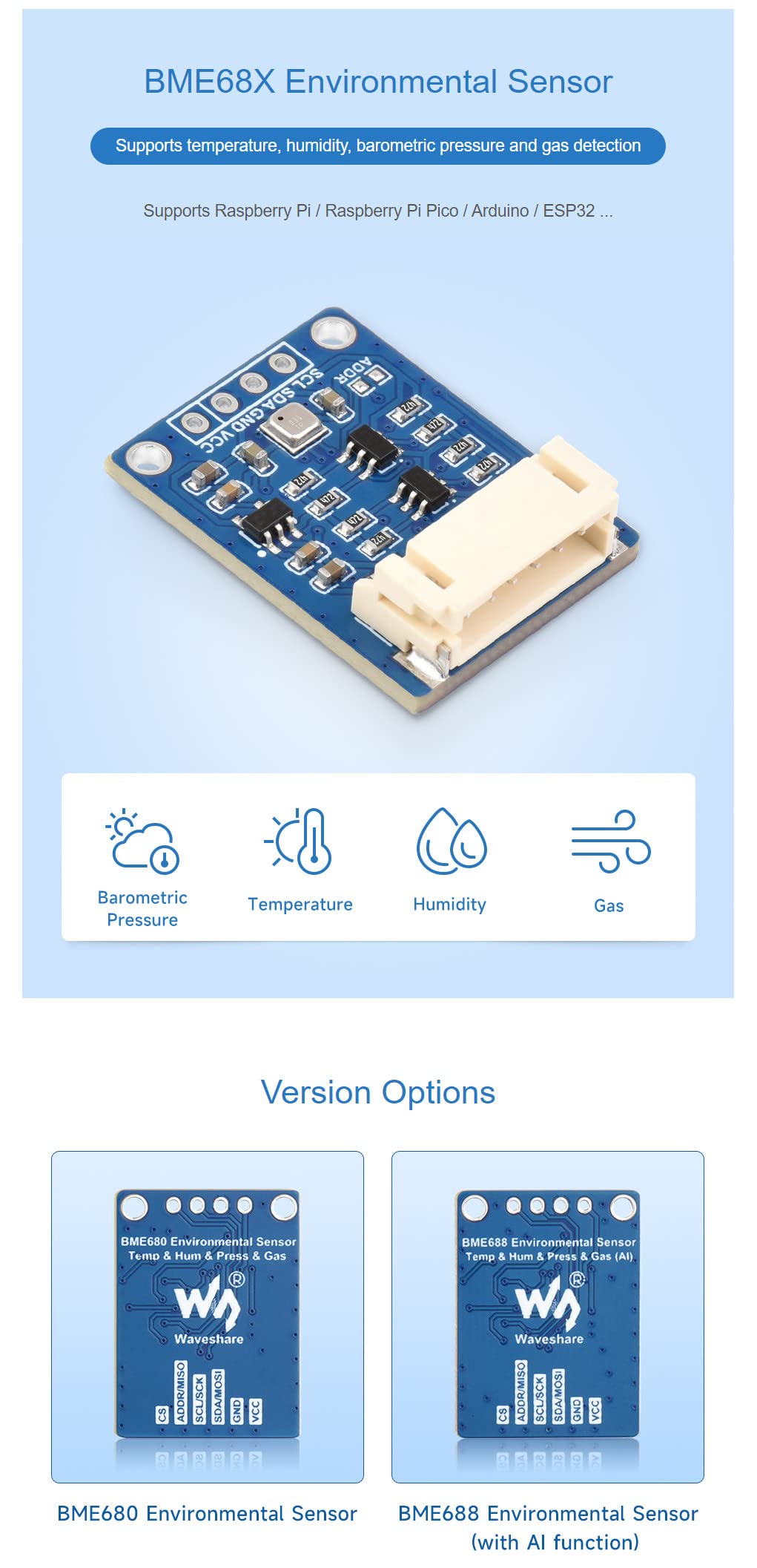 Capteur BME680 Environnemental I2C/SPI Pour Raspberry Pi, Arduino, ESP32 - Mesure Température, Humidité, Pression, Gaz