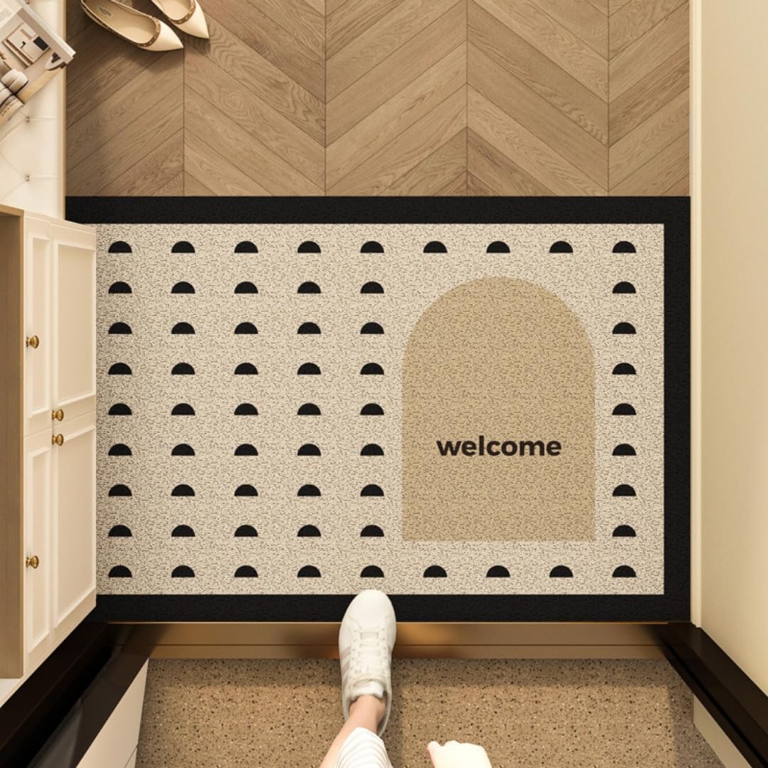 Surwin Fußmatte PVC Schmutzfangmatte Waschbar Fussmatte Aussen Eingangsteppich Fussabtreter Aussenbereich Türmatte für Flur, Eingangsbereich Innen rutschfeste Trocknend (Halbkreis,120x120cm)