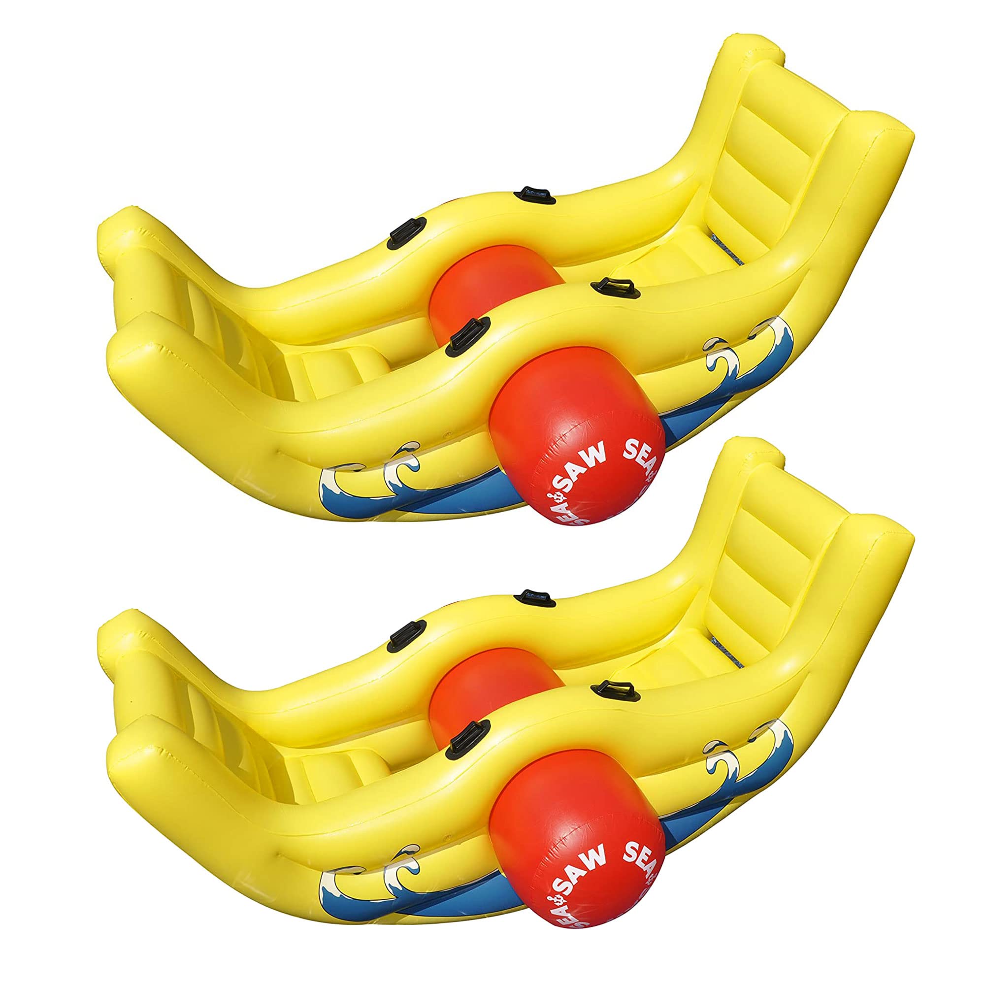Swimline 9058 Giant Inflatable Sea-Saw Water Rocker 2 Person Swimming Pool Float with Built-in Handles for Kids and Adults, Yellow (2 Pack)