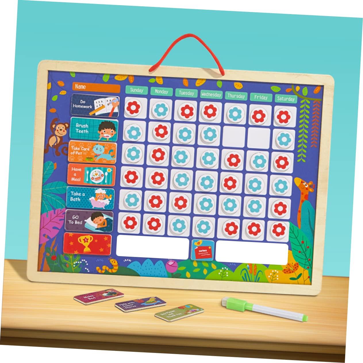 VILLCASE Tabla de Recompensas para Niños, Tablero Reutilizable de Madera