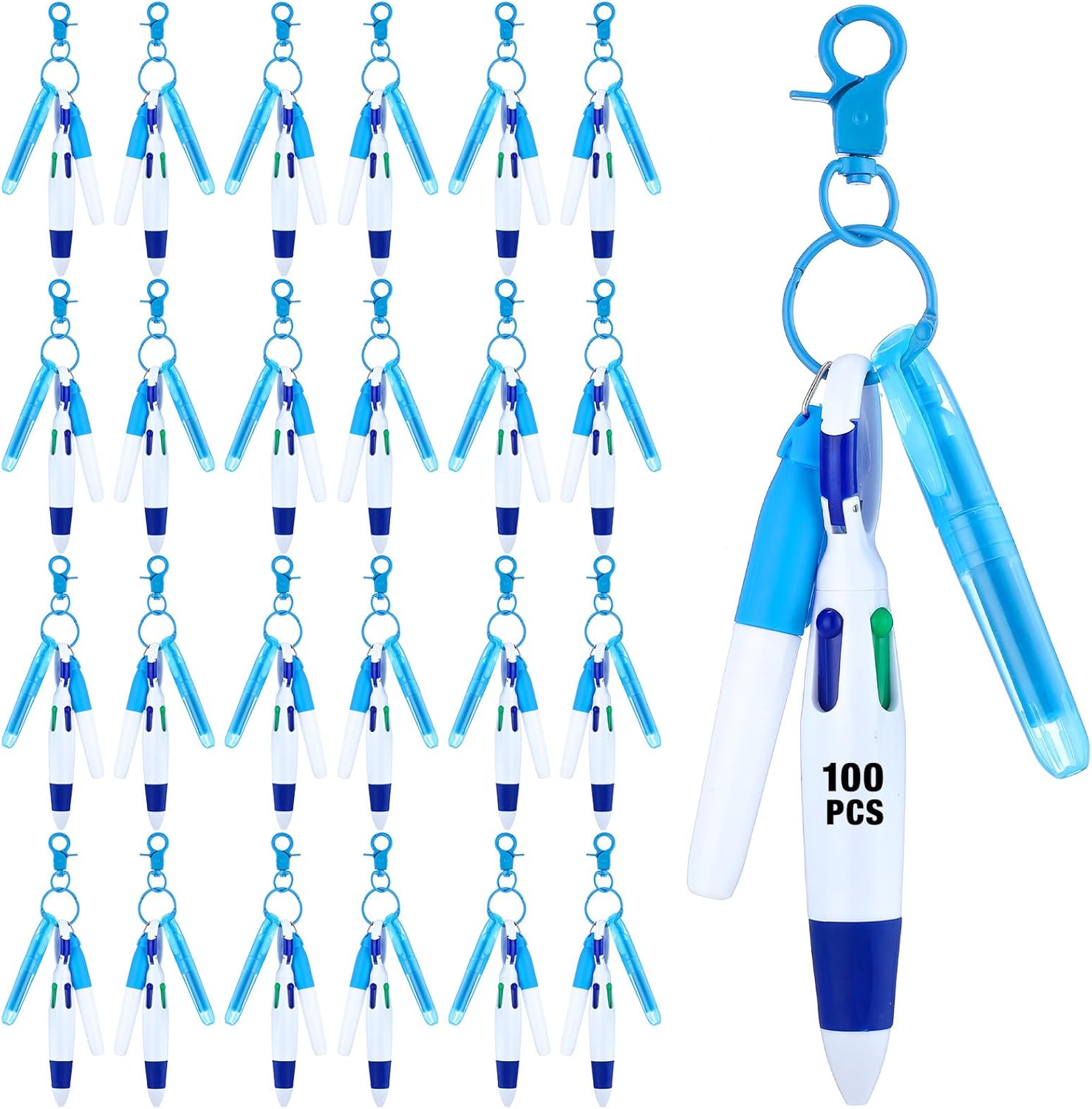Sherr 100 Pcs Nurse Pen Set Nurse Week Gift with Retractable Ballpoint Pens Mini Highlighter Permanent Marker Keychain Clip Badge Reel Accessories for Nursing Student Medical Staff CNA(Blue)