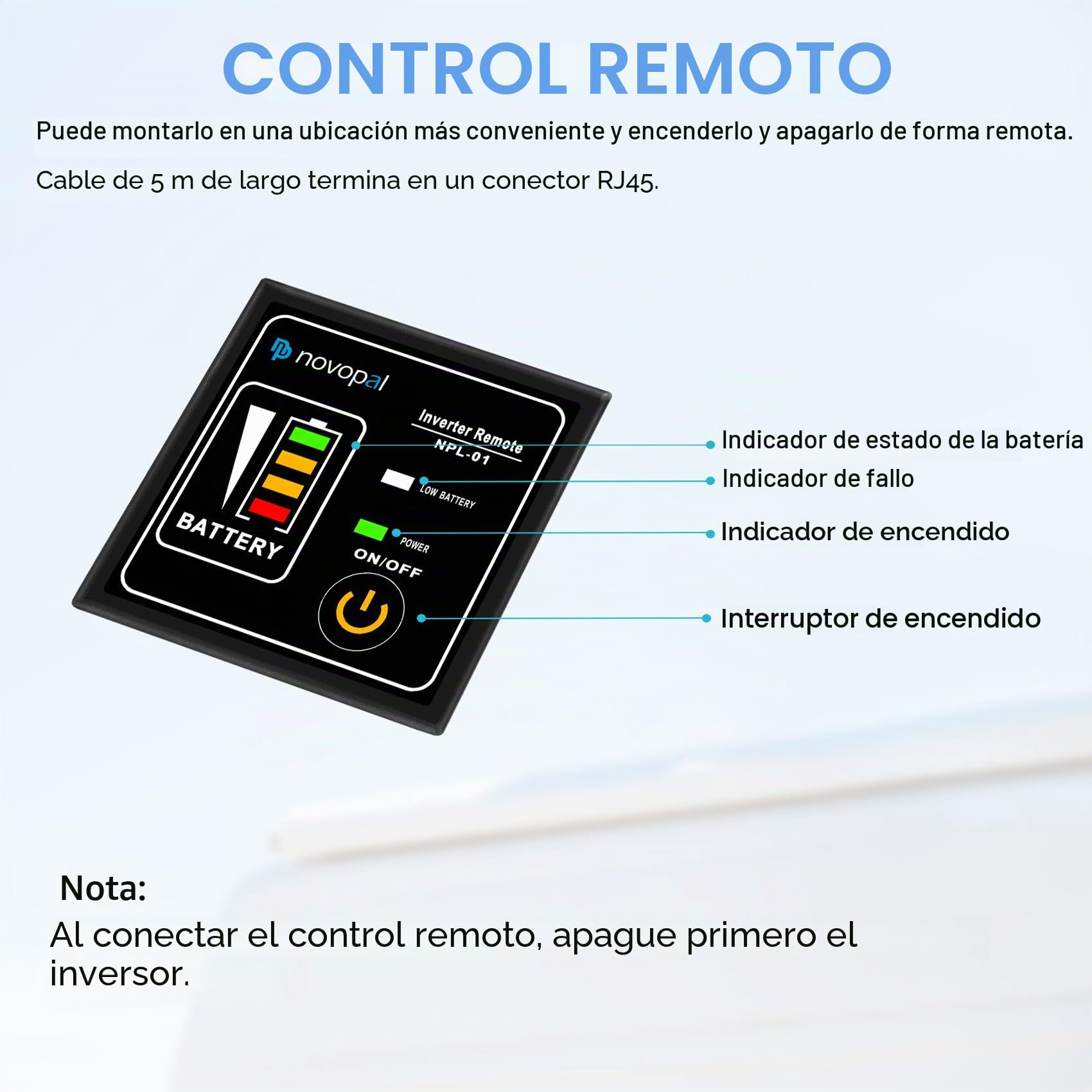 Novopal 1500W/3000W Inversor 12v 220v Onda Pura Convertidor de Voltaje | 5 m Mando a Distancia, LCD-Display+USB, 2 EU Tomas para Coche, Caravana, Barco, Camping