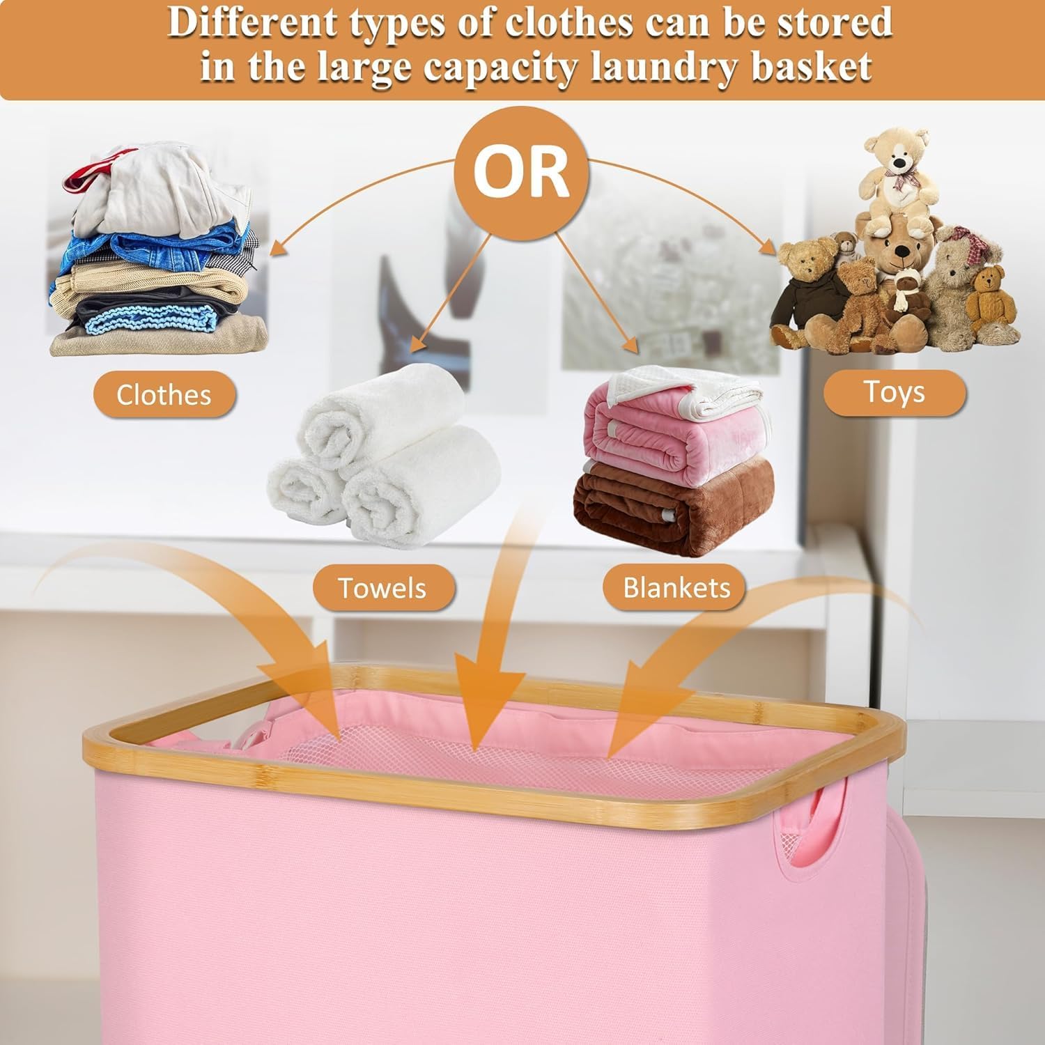 IEGrow Laundry Hamper with Wheels 110L Clothes Basket for Laundry,Pink