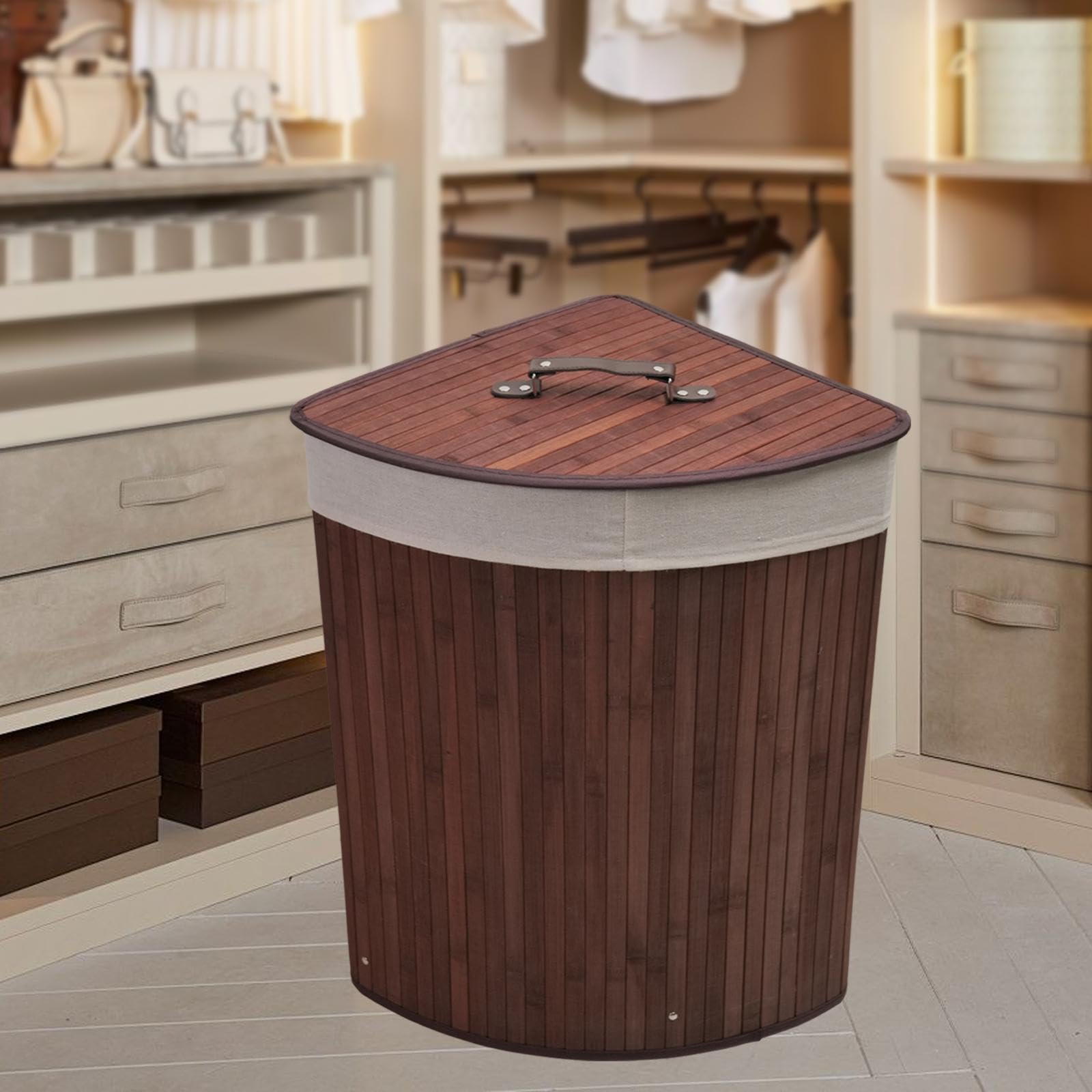 predolo Cesto Portabiancheria Angolare con Coperchio E Maniglia, Rivestimento Rimovibile per Ripostiglio, CaffÈ