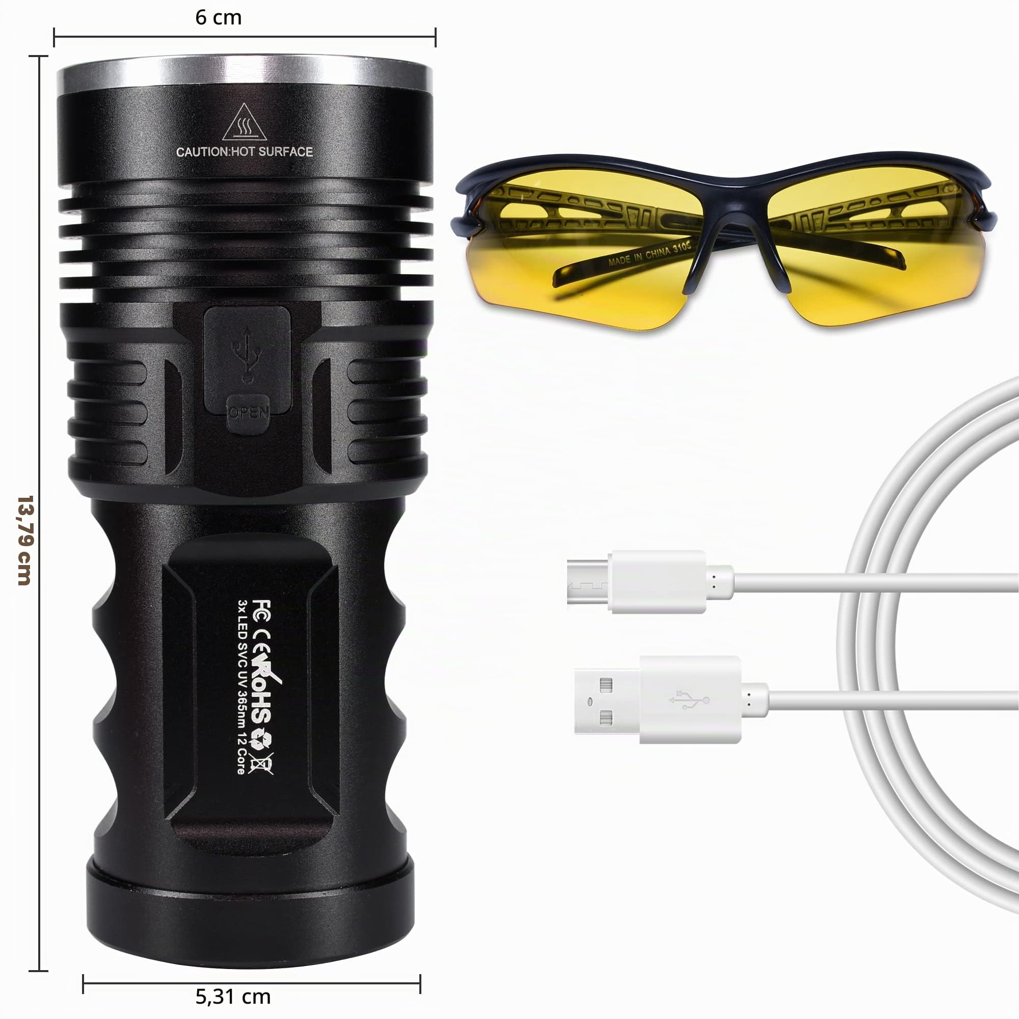 DARKBEAM UV Torce 365nm Ultravioletta Luce Nera, Lampada di Wood Portatile | 36W Potente Blacklight Ricaricabile USB -C per Rilevare di urina animale domestico, Perdite, Minerale, Vetro di Uranio, B40