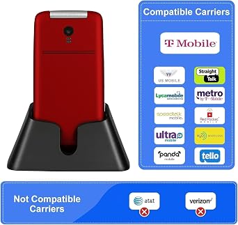 artfone G3 Flip Phone Unlocked for Seniors, 4G Volte Basic Phone, 2.4 Screen, SOS Button, Speed Dial, Hans-Free, Big Buttons, Bluetooth, Camera, FM Radio, Charging Dock, Voice Time, Dumb Phone, Red