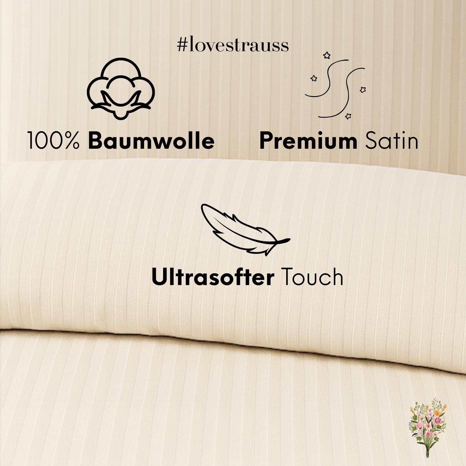 Strauss Home Satin Bettwäsche Set aus 100% Baumwolle – Luxus Hotelqualität – hautfreundlich & pflegeleicht – Elegante Satin Bettwäsche Oeko TEX