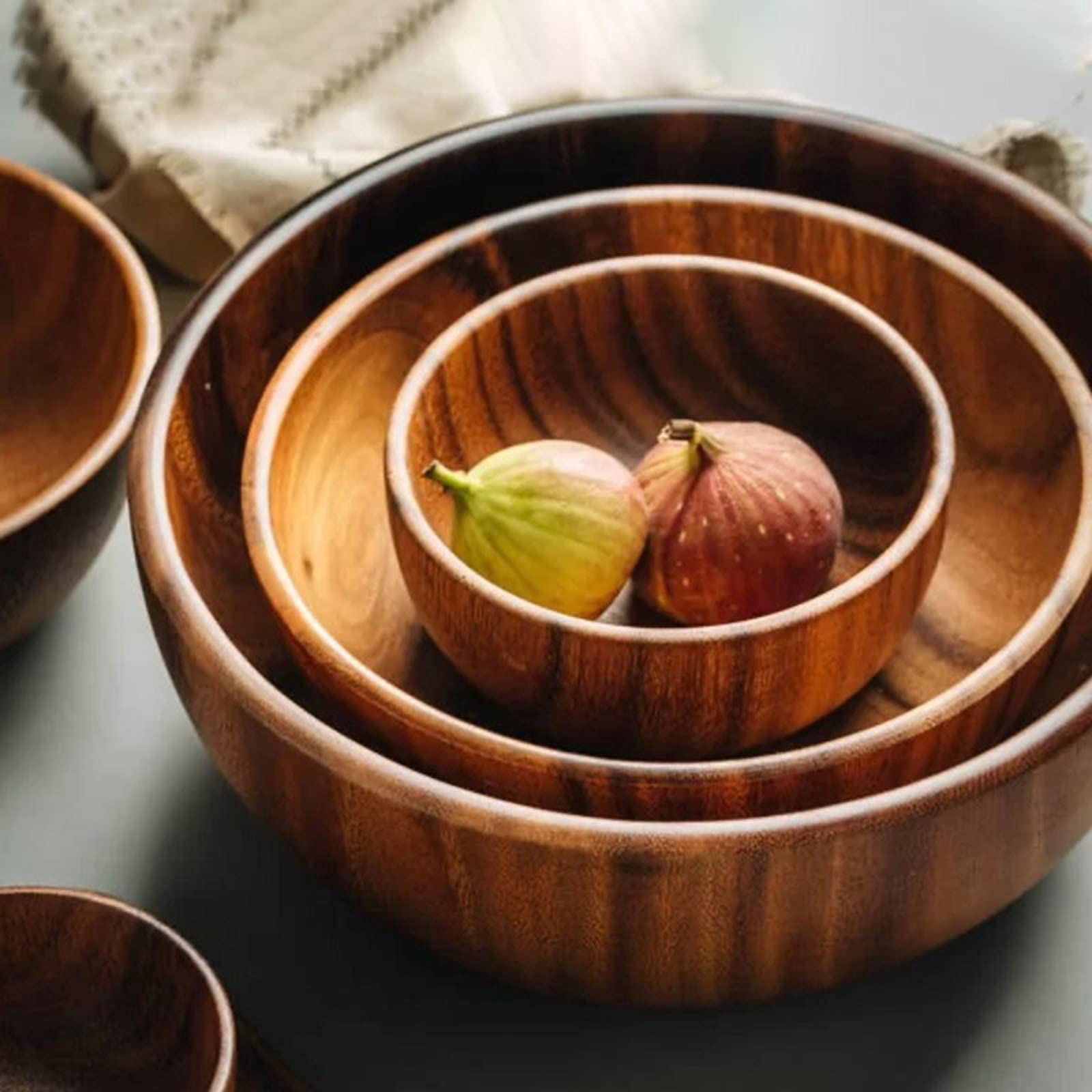 Ensaladera De Madera De Acacia, Cuenco Artesanal Hecho A Mano, Tazón Grande Para Mezclar, Frutero De Madera Para Servir Ensalada, Fruta, Palomitas De Maíz, Salsas, Condimentos, Bocadillos,24cm/9.4in