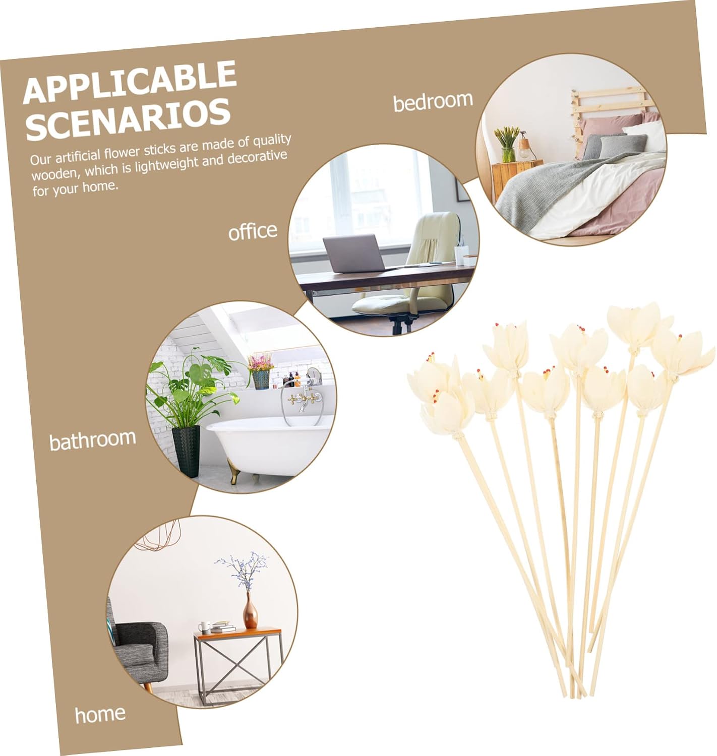 Cabilock Reed Diffuser Sticks Wood Aroma Flower Designed 10pcs