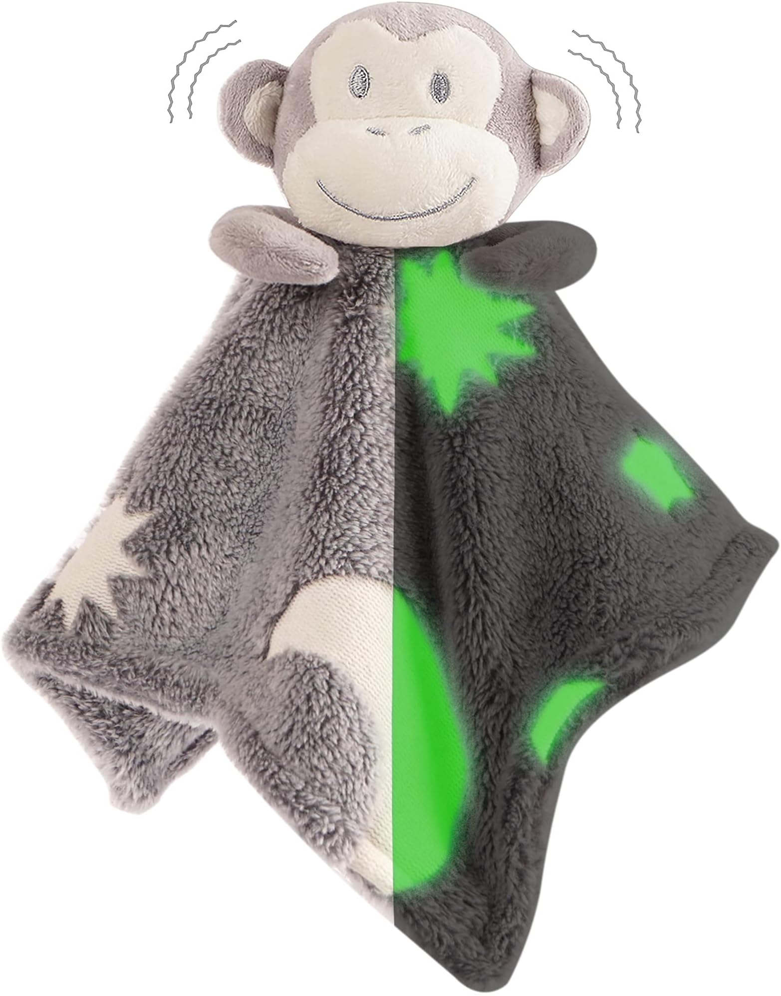Security Blanket - Glow In The Dark, Monkey Sensory Blanket. The Super Soft, Unisex Security Blanket For Babies Glows In The Dark & Helps Babies Find Their Blanket At Night & Fall Straight Back Asleep