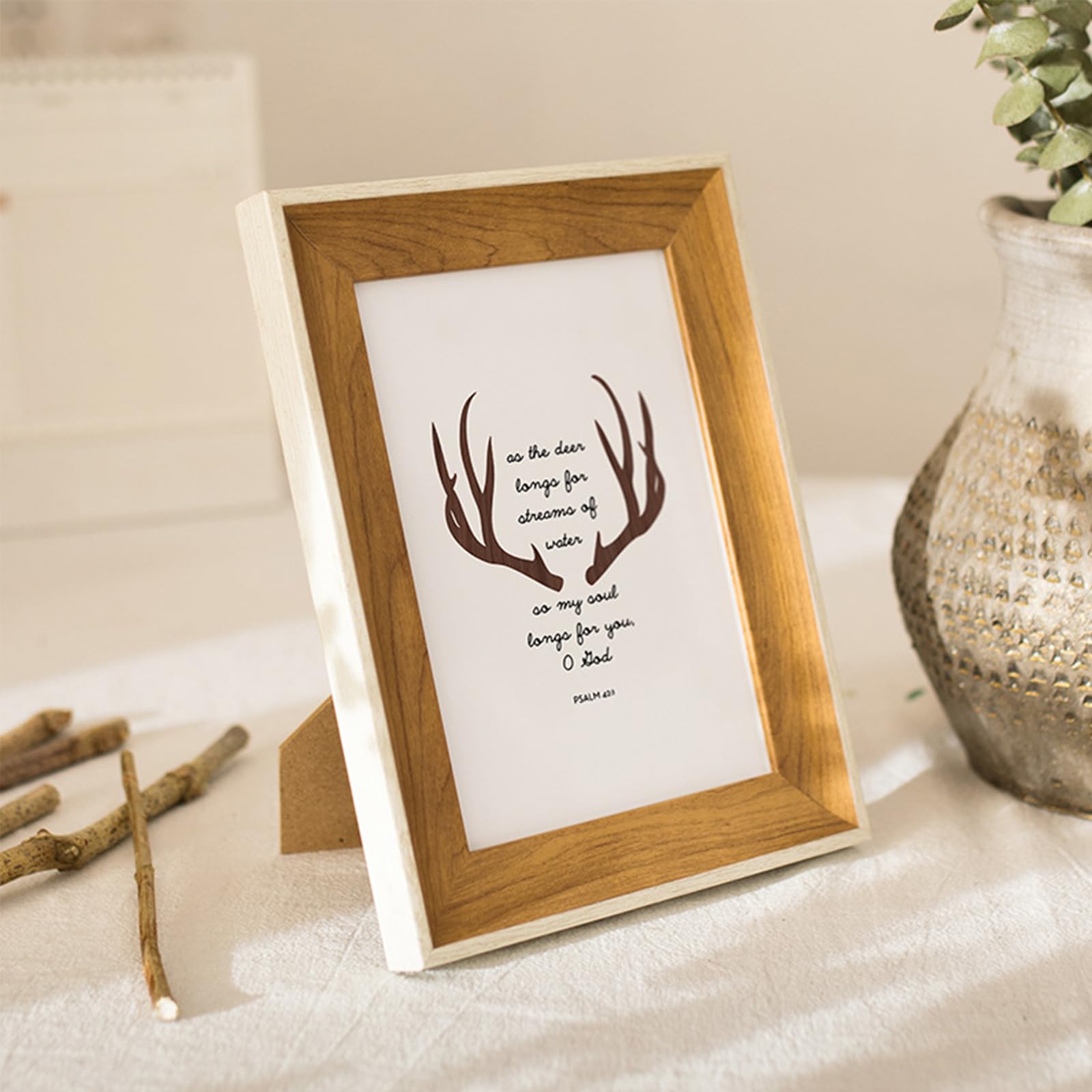 Wooden Picture Frames 4x6 Photo Frame Use as Thin Border 4x6 Photo Frame with Mount Horizontal and Vertical Formats for Tabletop (White + Walnut,6") - Image 3