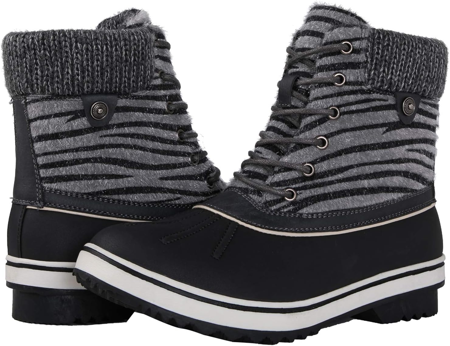 GLOBALWIN Women's 1831 Grey Zebra Stripe Winter Snow Boots 5.5M