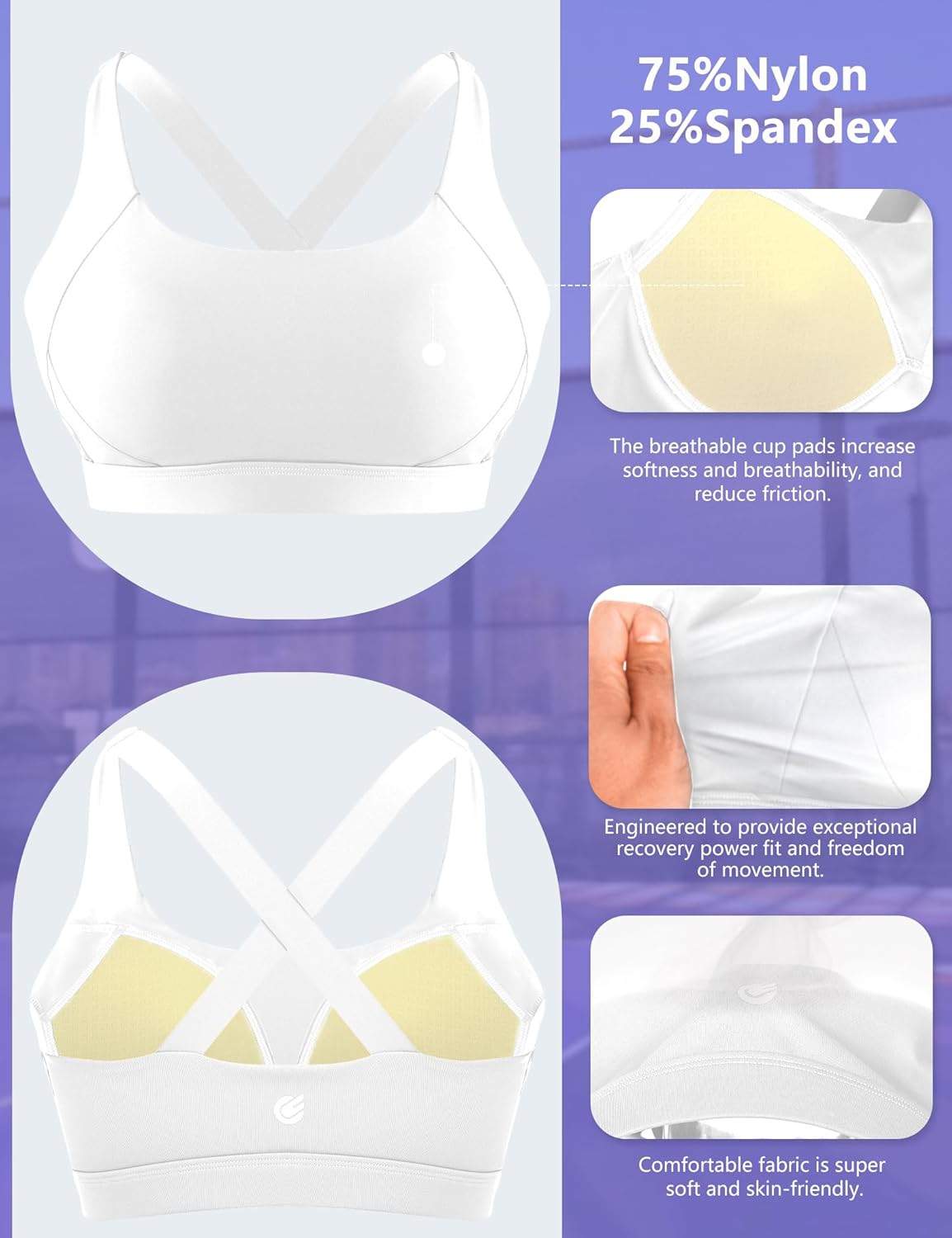 Cordaw Pickleball Sports Bras for Women High Support, Molded Cup Crisscross Back High Impact Workout Yoga Bra - Image 5