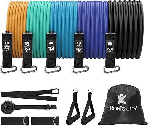 Juego de bandas de resistencia con anclaje separado para exteriores, bandas de ejercicio KAKICLAY para uso en interiores y exteriores, bandas de