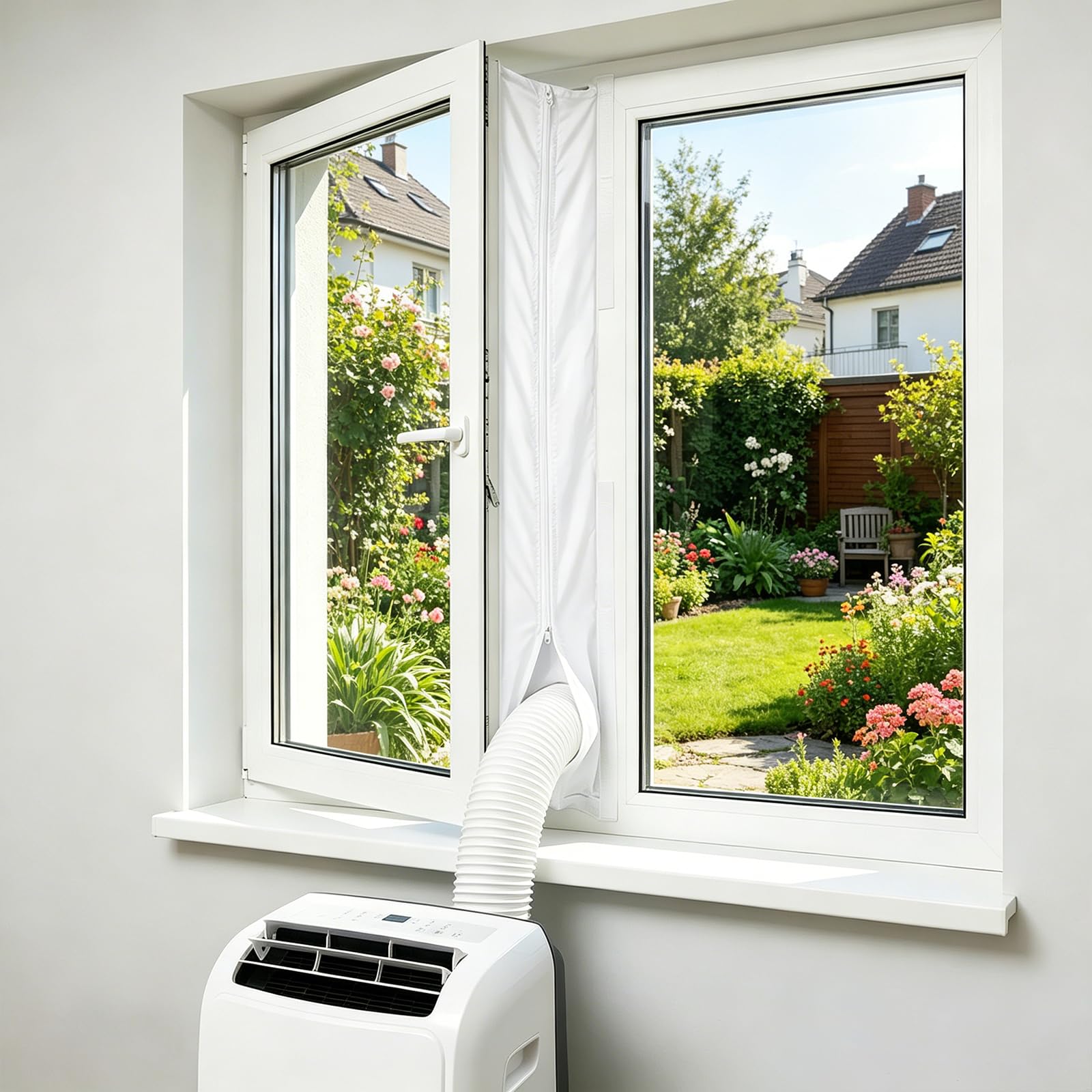 Thhiit White Air Conditioner Window Seal Kit With Zip And Adhesive Fastener For Tumble Dryer And Mobile Ac (400Cm)