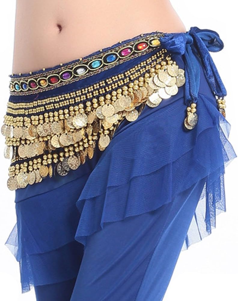 MUNAFIE Belly Dance Hip Scarf Belly Dancing Multi-Row Coin Noisy Belt Skirt