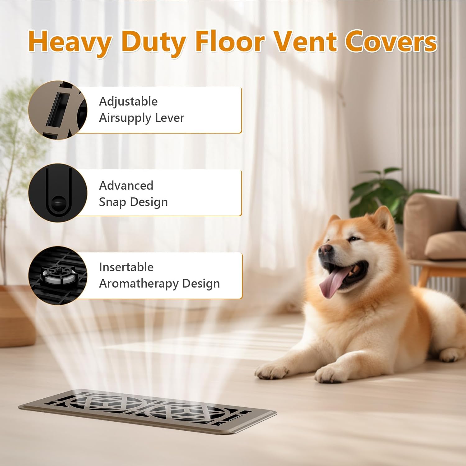 Floor Vent Covers 4 Pack,Floor Register 4x10, Heavy Duty Walkable Steel Vent Cover, Adjustable Metal Decorative Vent Covers for Home Floor Ceiling or Sidewall Vent, Rust-Proof Finish (Brown-4 Pack)