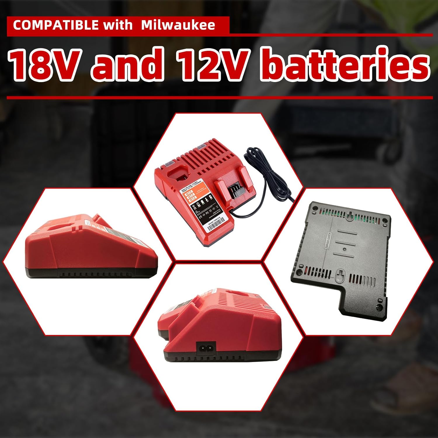 Replacement Rapid Charger for Milwaukee 12V & 18V Batteries, 12V/18V Lithium-Ion - Compatible with 48-59-1812 - Image 2