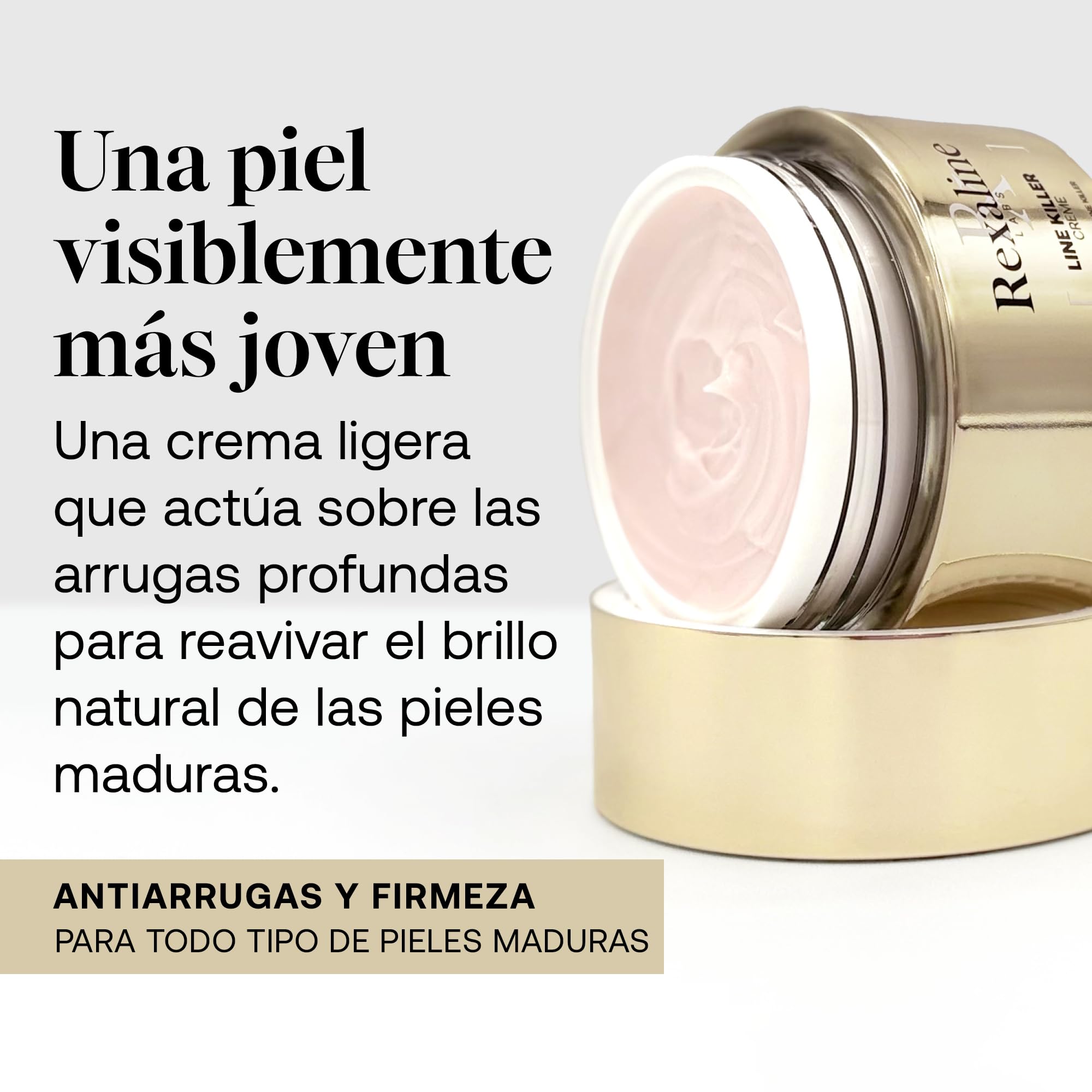 Rexaline LINE KILLER Crema Antiarrugas Reafirmante – Ácido Hialurónico RX2 y Lipopeptidos DWK – Alisa, Rellena y Reafirma – Pieles Maduras – 50 ml