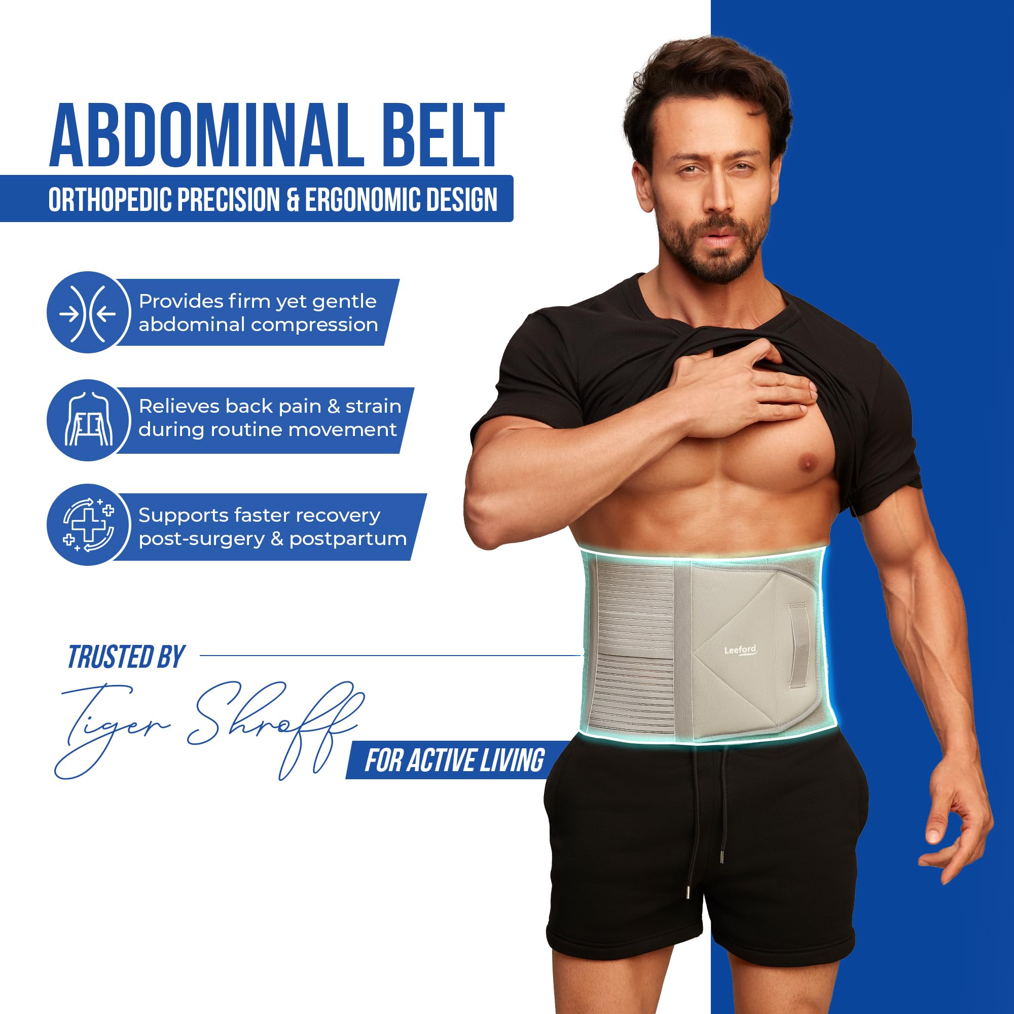 Leeford Ortho Abdominal Belt | Abdominal Binder for Recovery & Support | Post-Surgery Belt for Back & Waist Pain Relief | Breathable & Lightweight Size- L - Image 4 thumbnail