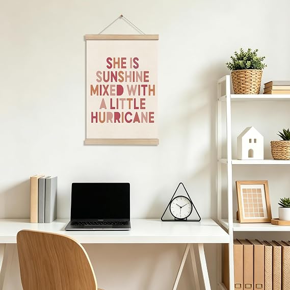 Pink Room Wall Decor, Inspirational Quote Wooden Poster Hanger Frame