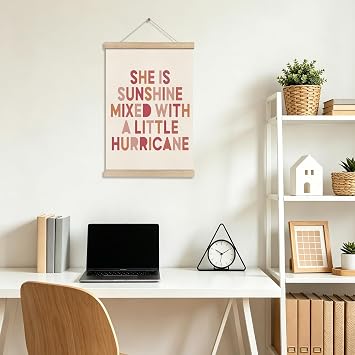 Pink Room Wall Decor, Inspirational Quote Wooden Poster Hanger Frame