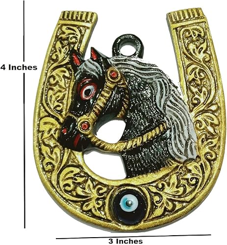 Miniatura 2 de HerraduraGhode Ki Naal Nazar Battu con mal de ojo elegante para el hogar, oficina, tiendas y tablero de instrumentos de coche, color negro dorado, 3