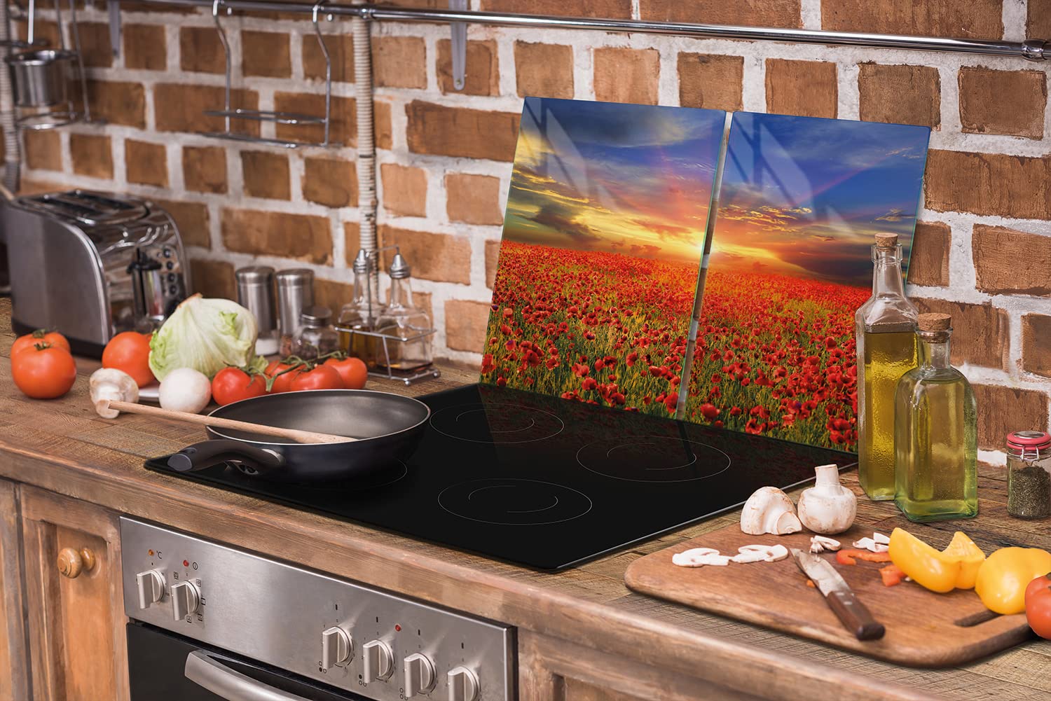 Placa protectora de vitrocerámica 75 x 52 cm 2 piezas cocina eléctrica universal para inducción protección contra salpicaduras tabla de cortar de vidrio templado, AMAPOLAS