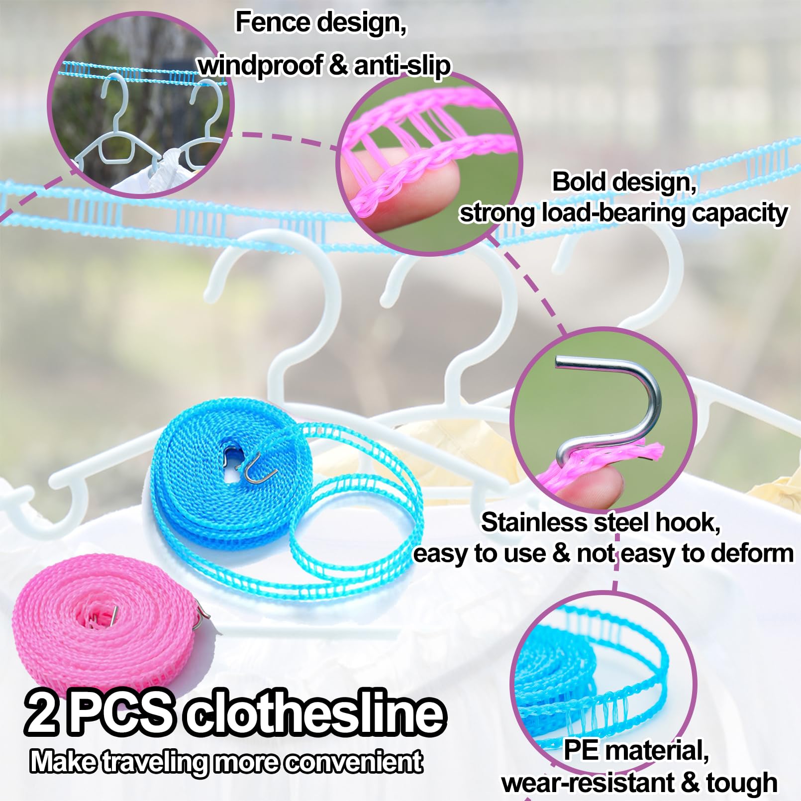 6-Pack Foldable Travel Hangers – Portable, No-Slip, Windproof, Multicolor-935311