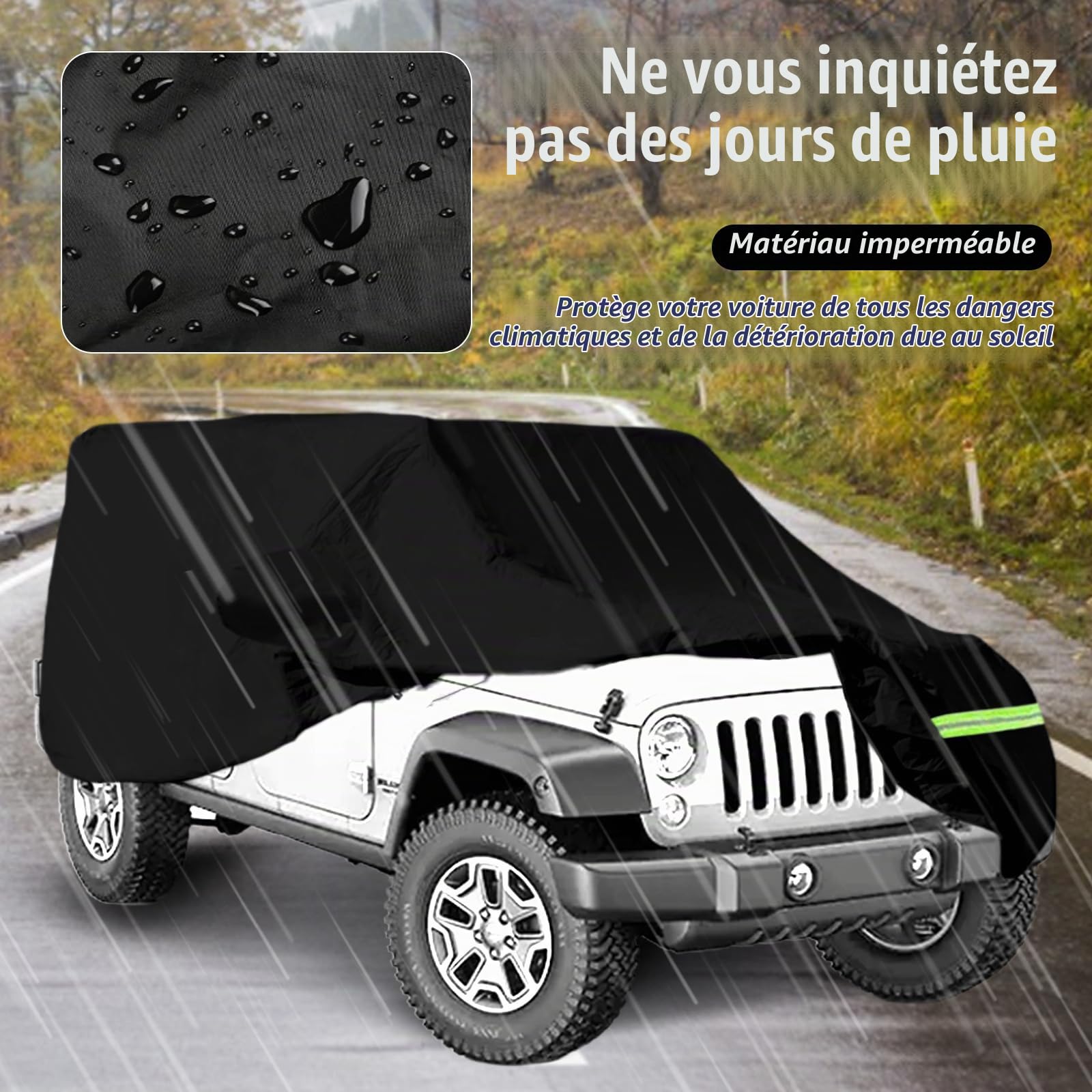 Housse De Voiture Imperméable pour Wrangler 4 Portes, Anti UV, pour Extérieur Et Intérieur, pour Cj, Yj, Tj Et Jk, 4 Portes, Couverture De Garage Complète Hiver éTé Toutes Saisons