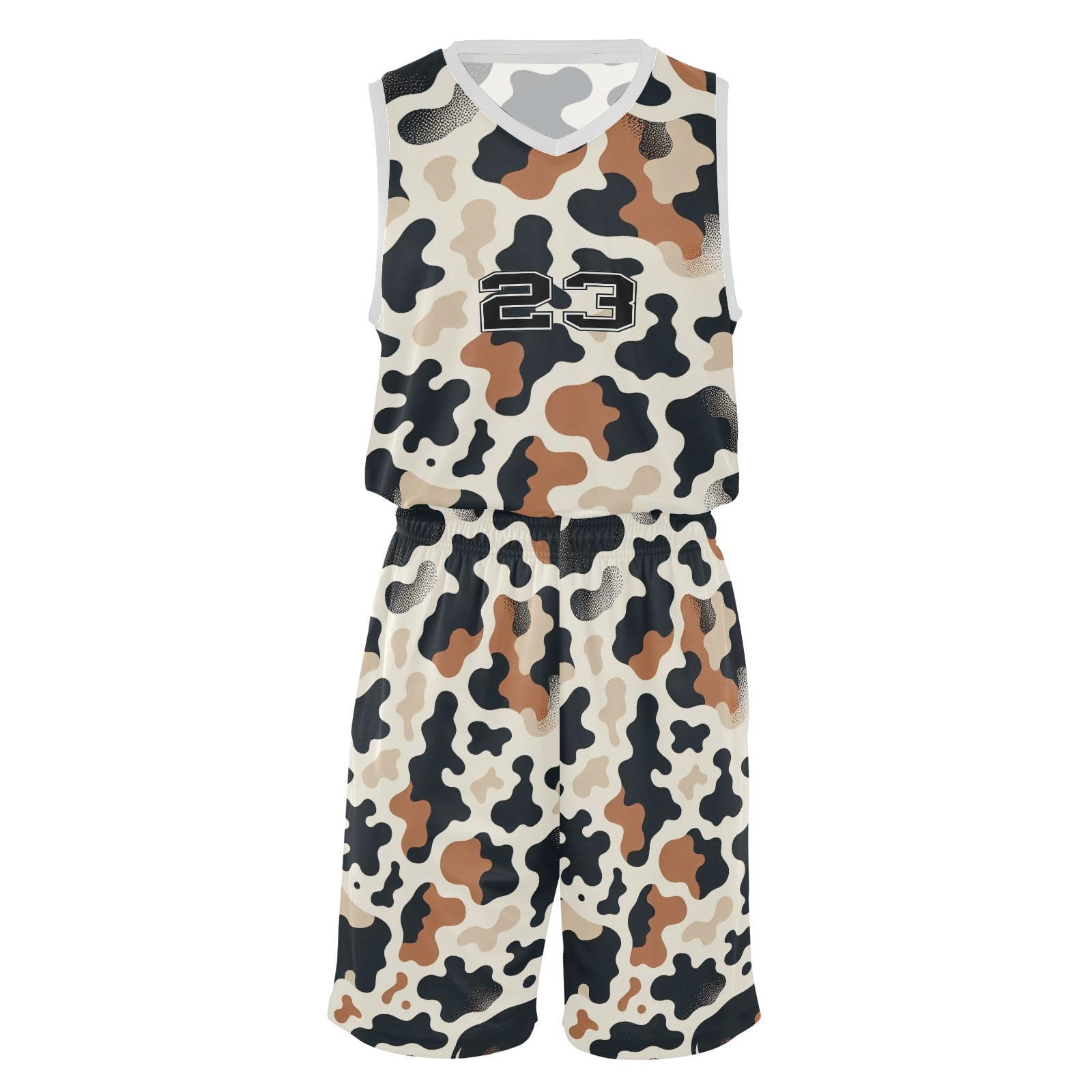 FLildon Black Brown Cow Print Boys Basketball Jersey Set Tank Top Shorts Tracksuit Sport Training Suit for Kids, L